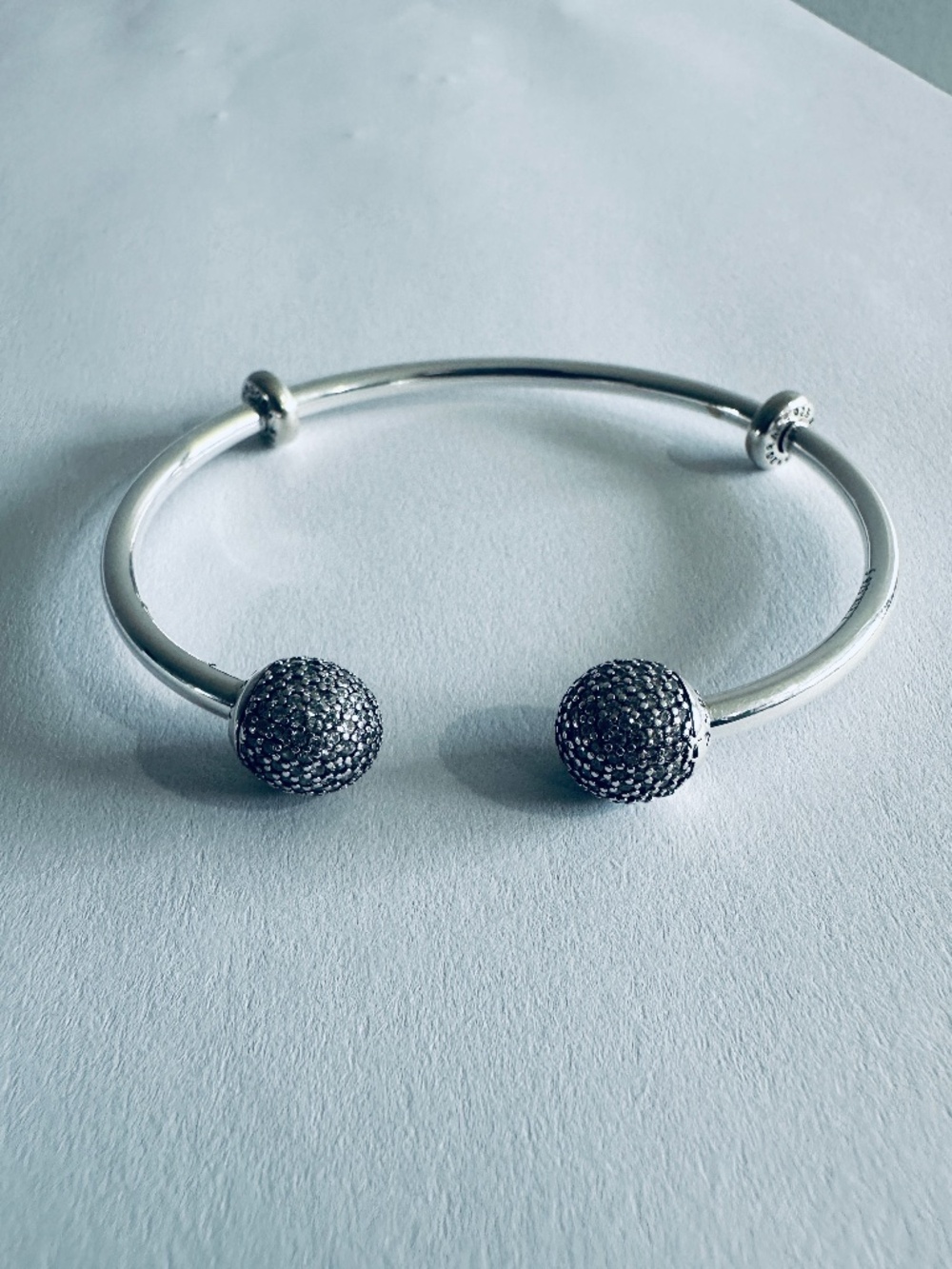 NEW Authentic Pandora Sterling Silver Open Bangle SILVER PAVE Ball